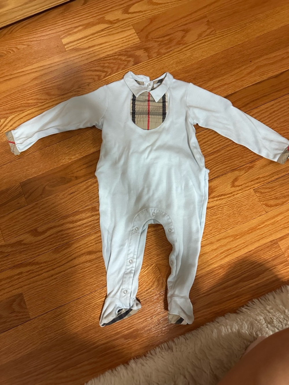 Authentic Burberry Baby One Piece Romper Nova Check Collar Footie